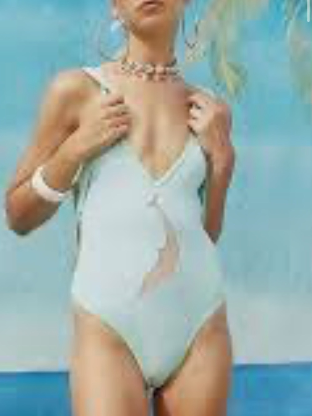 House of Sunny Cream Scallop-Front One-Piece Swimsuit